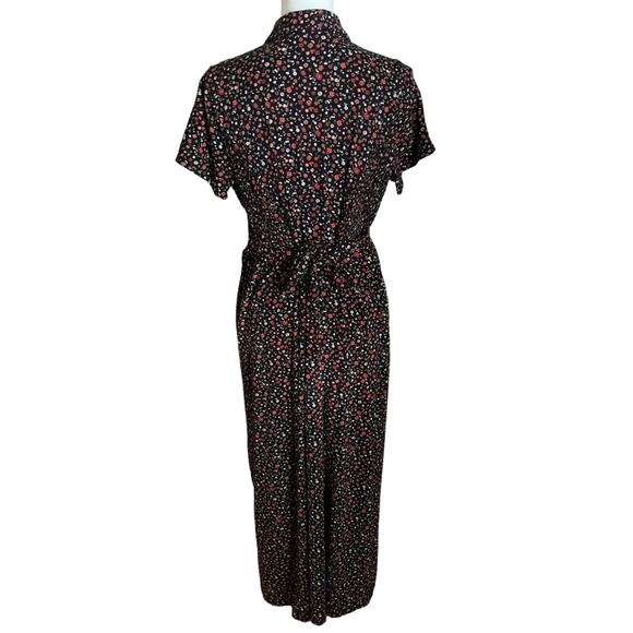 J Jill MP PM Medium Petite Stretch Jersey Knit Floral Maxi Dress Button Front - Picture 2 of 5